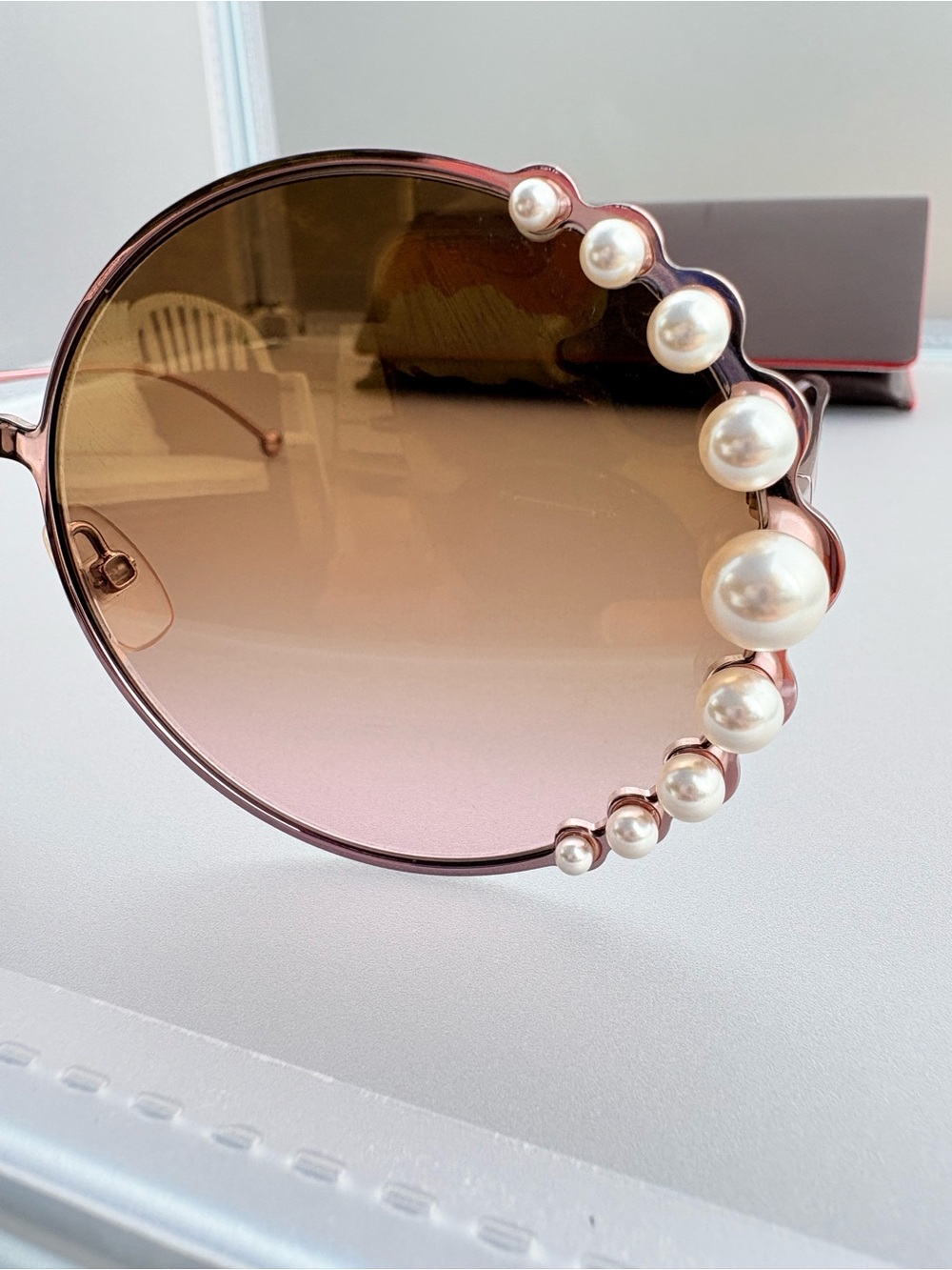 Fendi Pearl Rim Round Sunglasses FF0295/S 35J53 Rose Gold Pink Gradient - Picture 5 of 17